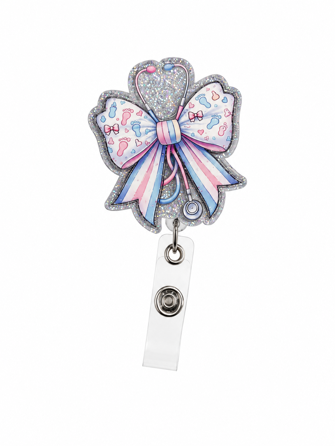 Labor and delivery bow badge reel